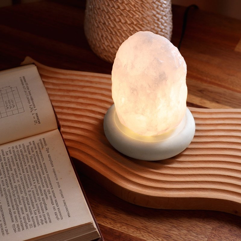 Small White Salt Raw Mineral Salt Lamp I Original Color Donut Base I Boosts Energy and Perfection - Items for Display - Other Materials White