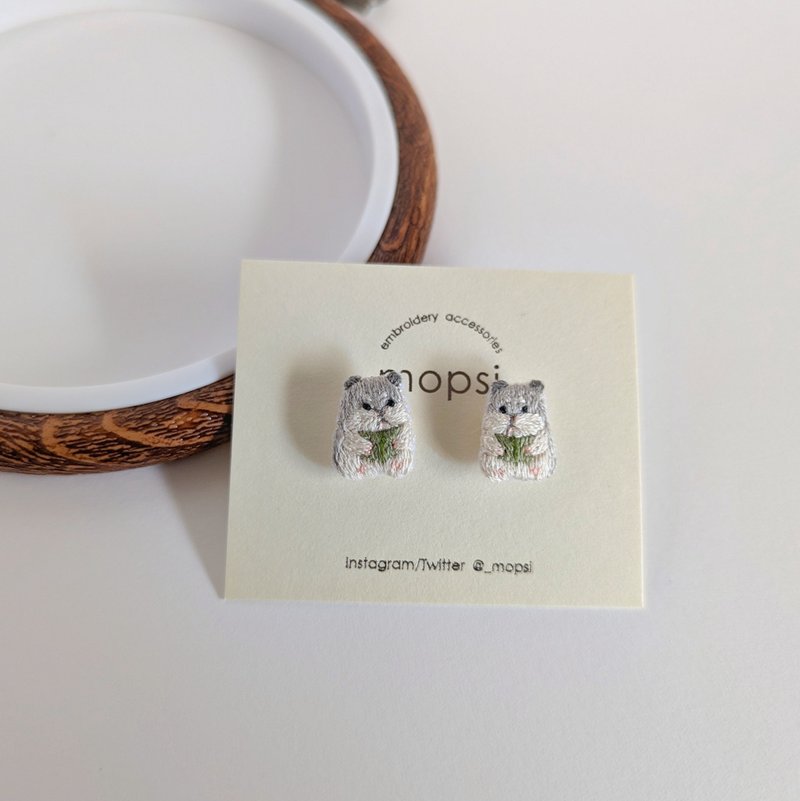 Djungarian reading a book Embroidered earrings/ Clip-On - Earrings & Clip-ons - Thread Gray