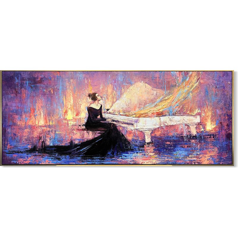 Abstract Woman Playing Piano Paintings On Canvas Expressionism Colorful Art - 壁貼/牆壁裝飾 - 壓克力 多色