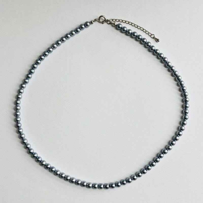 Shell pearl simple necklace M/5mm approx. 45cm/blue gray/R/made in Japan - สร้อยคอ - เปลือกหอย สีน้ำเงิน