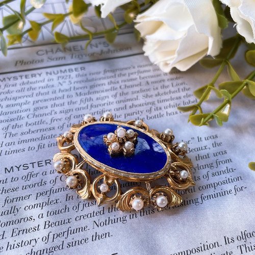 FLORENZA Regal Cobalt Blue Enamel hotsell & Faux Pearl Brooch Signed Vintage Jewelry