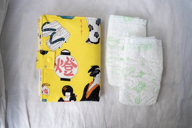 Portable Waterproof Diaper Pad | Approx. 2 Diapers | Kimono Ladies (Limited Edition) - Crawling Pads & Play Mats - Cotton & Hemp Yellow
