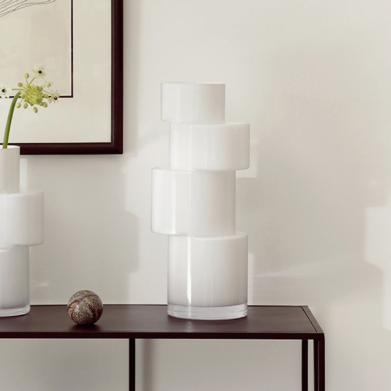 【LSA】TIER style vase large-white - Pottery & Ceramics - Glass White