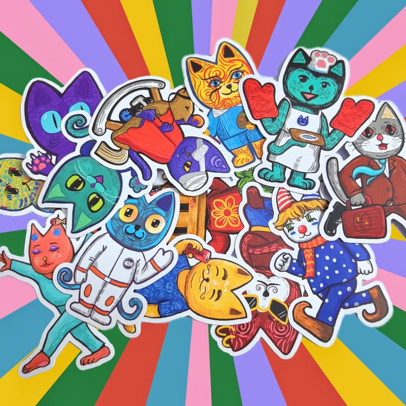 Artist's original alien cat stickers luggage stickers - สติกเกอร์ - วัสดุอื่นๆ หลากหลายสี