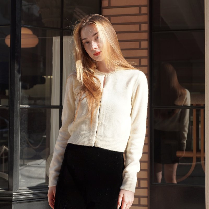 IVORY CASHMERE CREW CARDIGAN - 女毛衣/針織衫 - 其他材質 白色