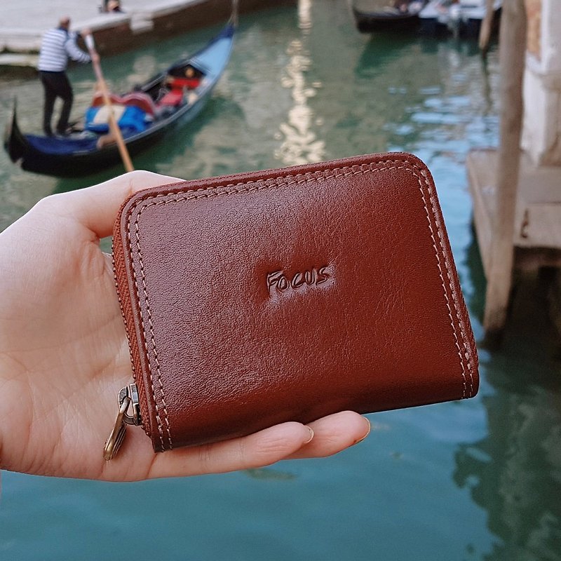 Genuine leather double-stitched 5-card holder coin purse/Italian vegetable tanned leather/small wallet - กระเป๋าใส่เหรียญ - หนังแท้ 