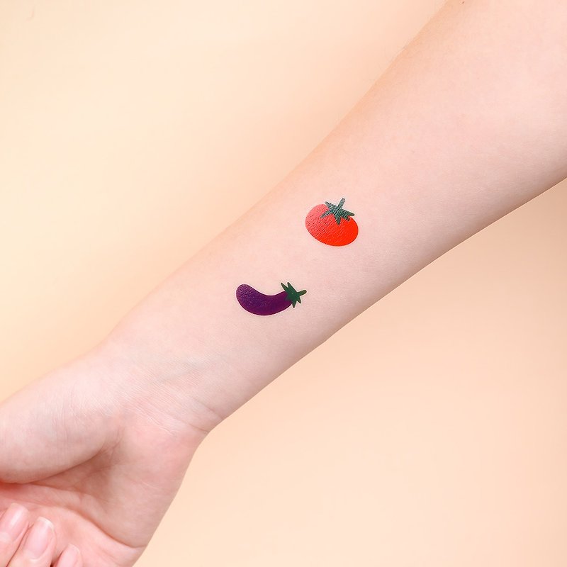 Surprise Tattoos -   Tomato and  Eggplant Temporary Tattoo - สติ๊กเกอร์แทททู - กระดาษ สีแดง