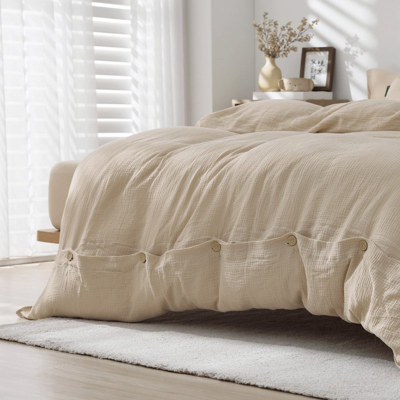 好關係 HAOKUANXI | 朝陽暖杏-二重紗透氣被套 - 寢具/床包 - 環保材質 咖啡色