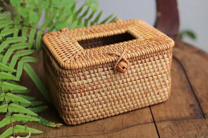 Rattan Series | Square Paper Box Storage Box Snack Box | Handmade Natural Autumn Rattan - กล่องทิชชู่ - พืช/ดอกไม้ 