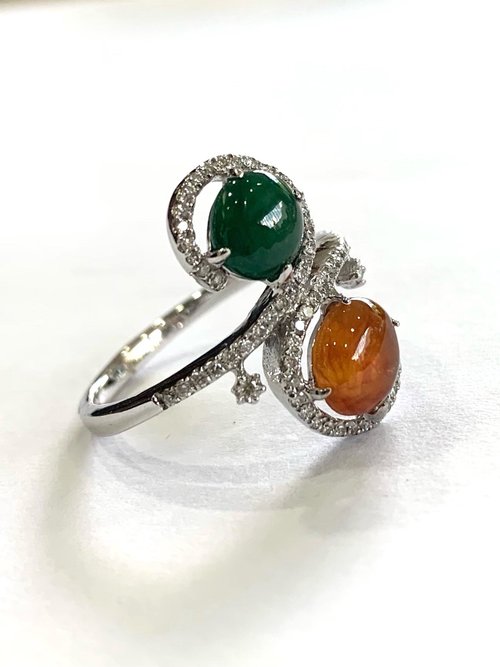 Juno Jewelry 嘉龍珠寶 天然翡翠鑽石戒指 A貨緬甸翡翠 綠翡翠 紅翡翠 南非鑽 14K 附證書