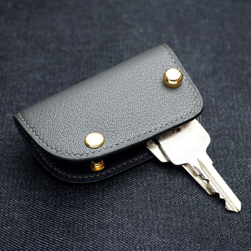 Leather Revolution | [Color of your choice] Color Block Key Bag - กระเป๋าสตางค์ - หนังแท้ สีดำ
