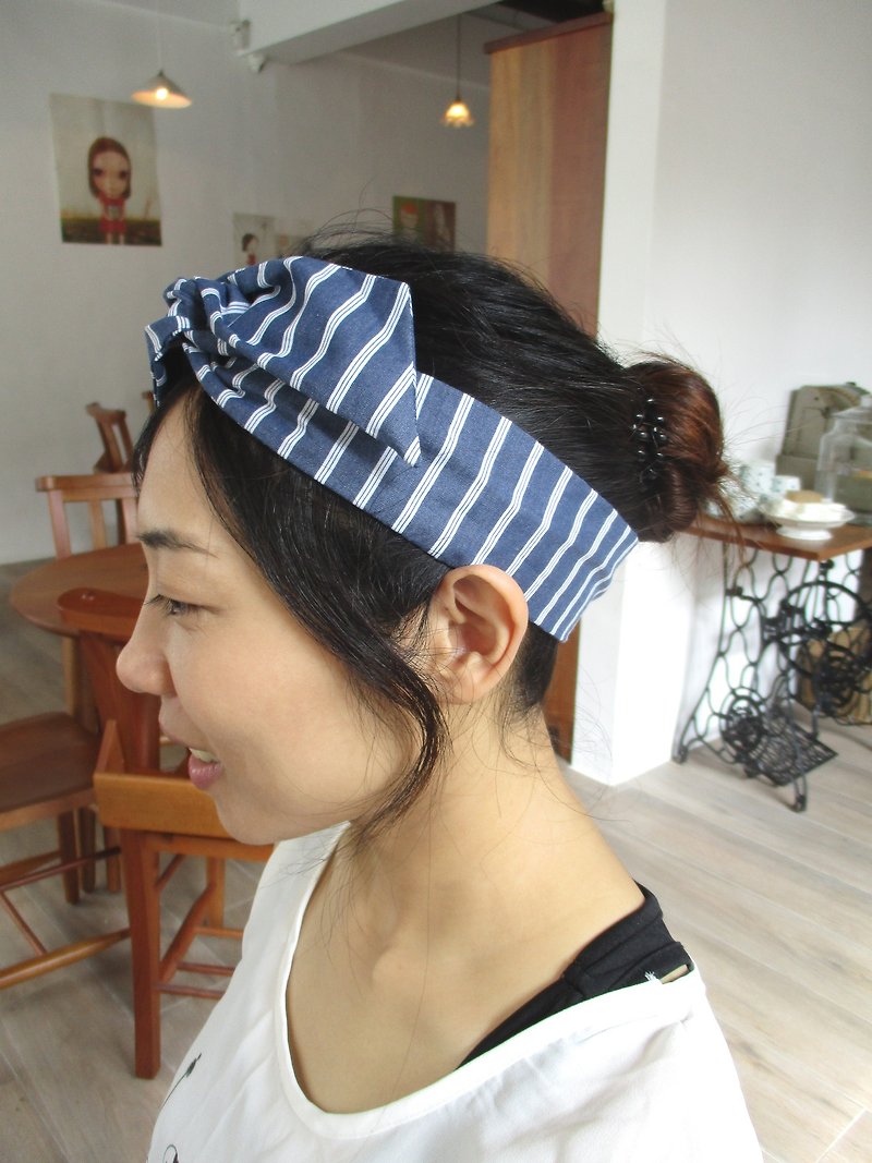 Forwarding transfer belt (manual) - bow tie ear - blue line - Hair Accessories - Cotton & Hemp Blue