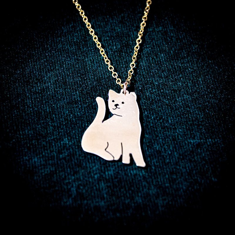 Abstract cute cat pendant - Necklaces - Copper & Brass Silver