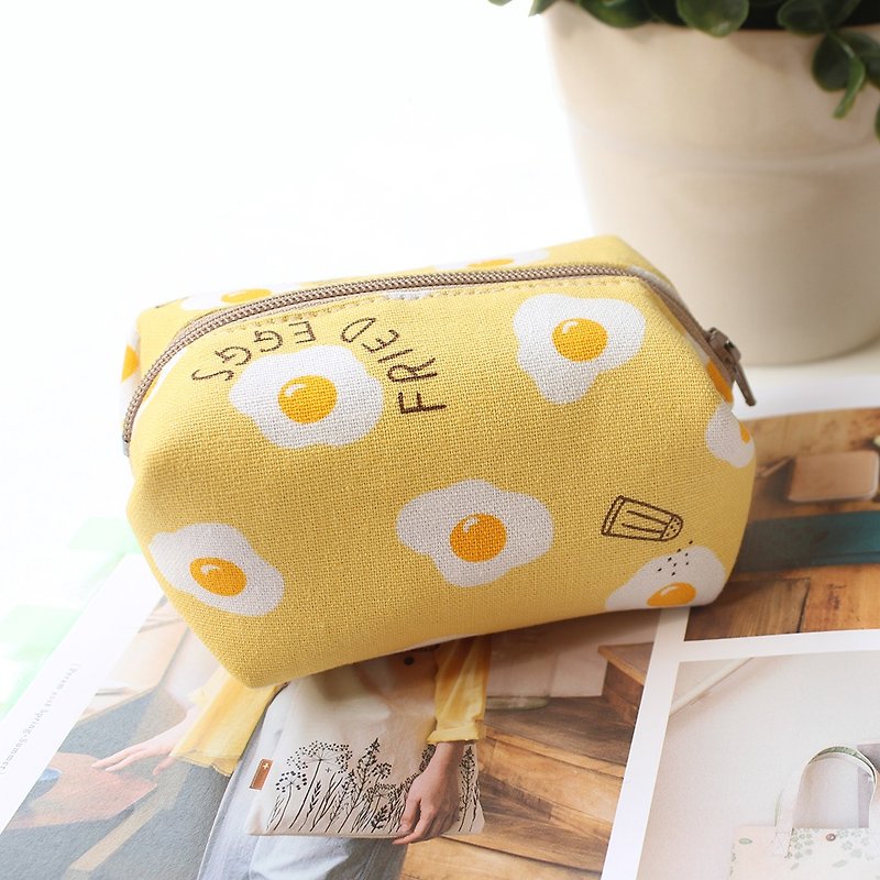 Pouch egg style coin purse / storage bag - กล่องดินสอ/ถุงดินสอ - ผ้าฝ้าย/ผ้าลินิน สีเหลือง