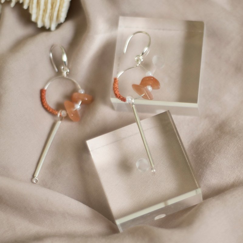 Practice Fine Orange Moon L - 925 Sterling Silver Woven Earrings - Earrings & Clip-ons - Gemstone Orange