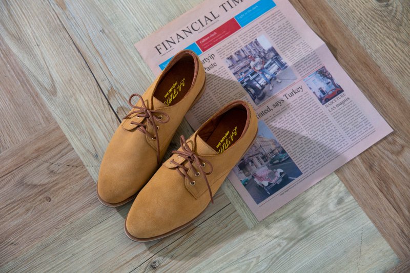 【British literary style】3M waterproof leather for women's shoes. Sand yellow - รองเท้าอ็อกฟอร์ดผู้หญิง - หนังแท้ สีนำ้ตาล