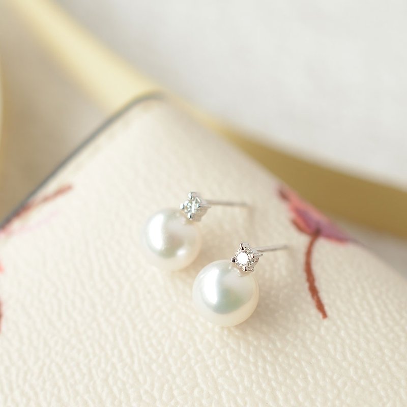 Akoya pearl diamond 0.1ct earrings platinum - ต่างหู - เครื่องเพชรพลอย 