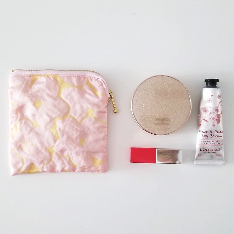 【現貨】方型織錦拉鍊包 (粉紅) - 化妝袋/收納袋 - 棉．麻 粉紅色