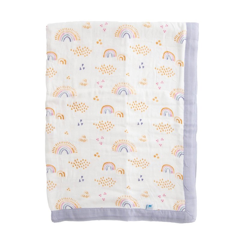 Little Unicorn Bamboo Fiber Baby Blanket Rainbow Raindrops - อื่นๆ - ผ้าฝ้าย/ผ้าลินิน ขาว