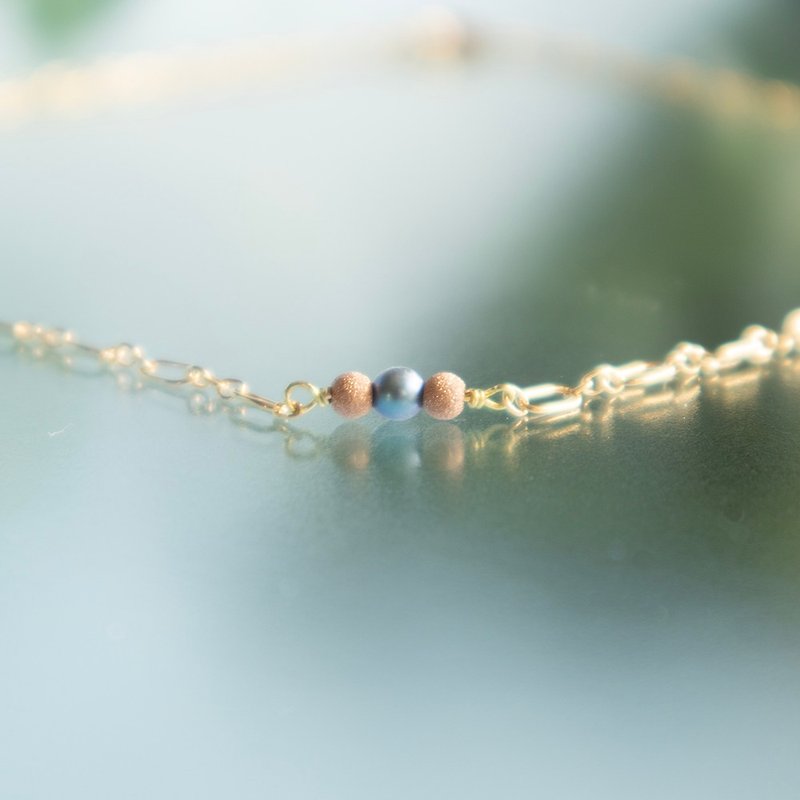 Something Blue in Akoya Pearl with pink gold stardust - Necklaces - Pearl Blue
