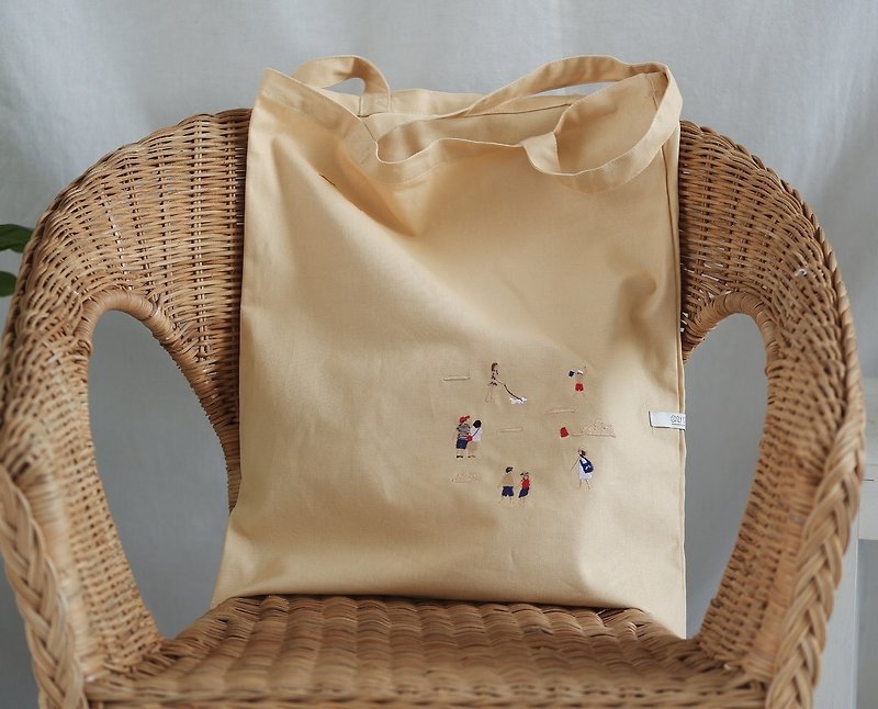 Tote Bag : Summer Beach (Custard) - กระเป๋าแมสเซนเจอร์ - ผ้าฝ้าย/ผ้าลินิน สีกากี