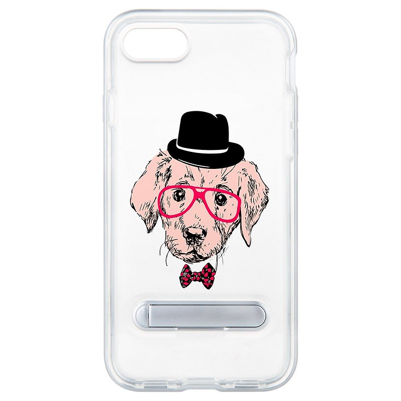 眼鏡小狗 隱藏磁石支架 iPhone 8 7 6 plus 手機殼 手機套 case - 手機殼/手機套 - 塑膠 白色