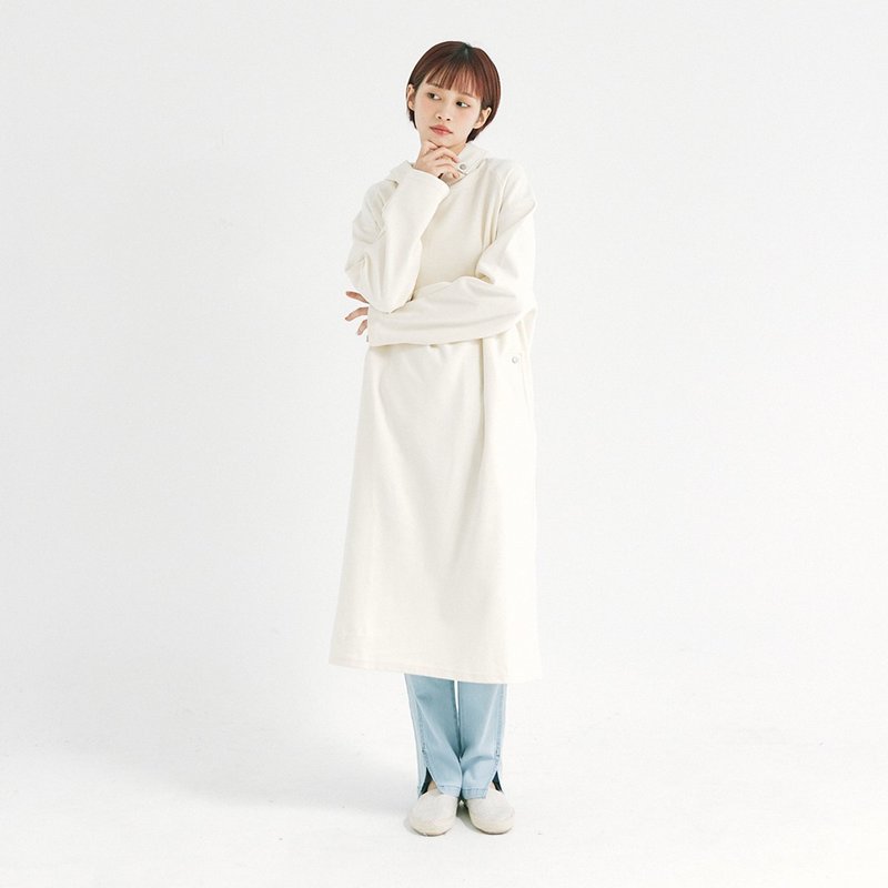 【Simply Yours】Lazy hooded knitted dress white F - One Piece Dresses - Cotton & Hemp White