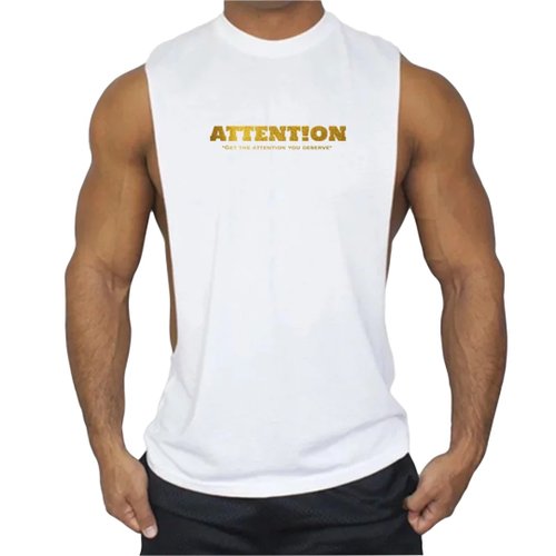 AttentionWear AttentionWear運動挖背背心【白色燙金款】│ATTENTION 吸濕排汗