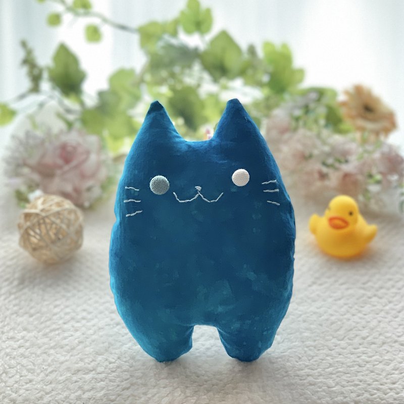 Ocean blue cat plush toy Funya - ของเล่นเด็ก - ผ้าฝ้าย/ผ้าลินิน สีน้ำเงิน