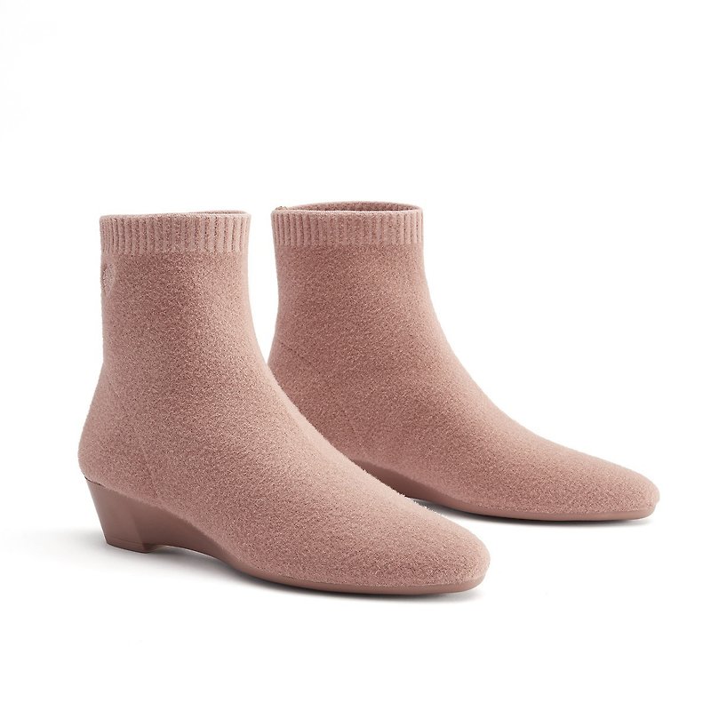 Love Round Toe Wedge Cashmere Short Boots | Pink 5850 - Women's Booties - Wool Pink