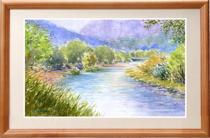 Water color painting Hotaka River in early summer - Posters - Paper Green