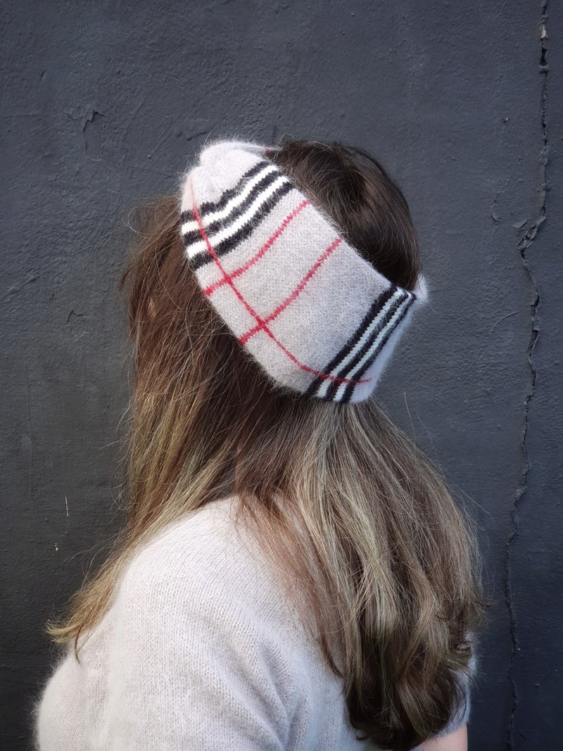 Angora gray headband. Fluffy knitted head wrap. Twist headband - 髮箍/髮帶 - 羊毛 灰色