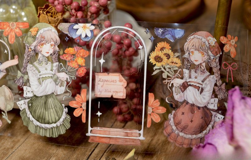 莉莉亞娜的花圖鑑 ノスタルジック洋館少女 PET 和紙膠帶 10米卷 - 紙膠帶/和紙/PET - 其他材質 多色