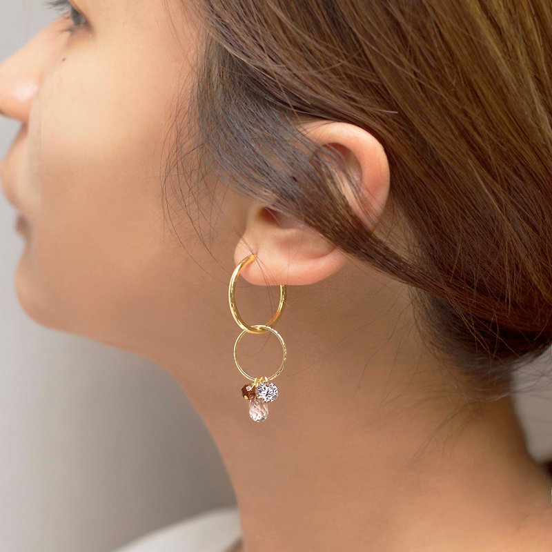 April birth lucky earrings Avril Hoops - ต่างหู - เครื่องประดับพลอย สีทอง