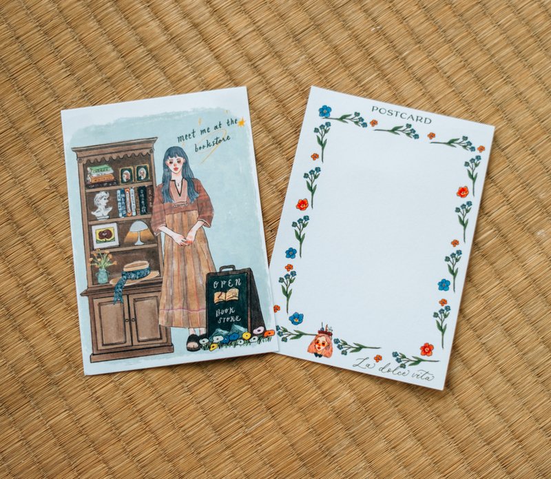 Meet me at the book store Postcard Dolce Vita - Cards & Postcards - Paper Blue