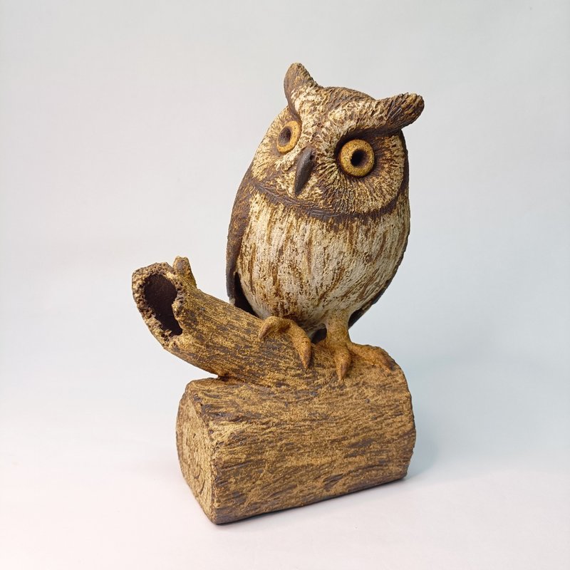 擬真版貓頭鷹-東方角鴞/陶藝品/原創 - 擺飾/家飾品 - 陶 