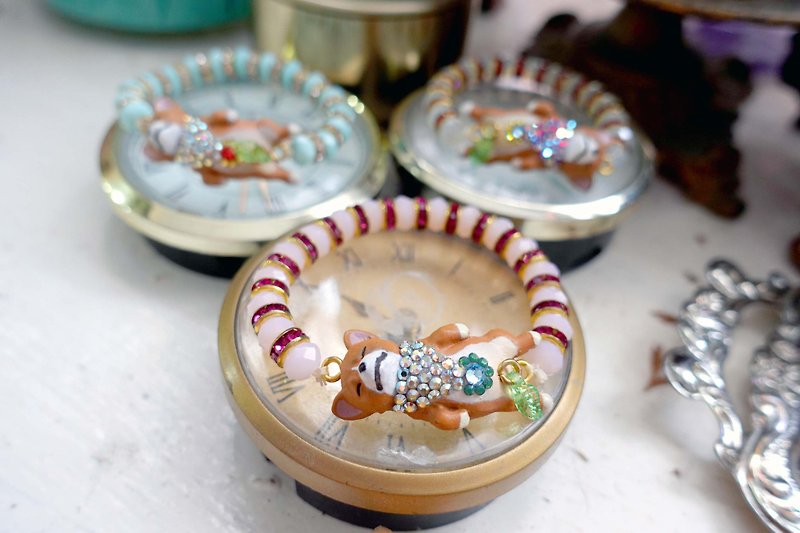 TIMBEE LO CORGI Doll Bracelet Opal Stone Elastic Bracelet Embellished with Swarovski Crystals - Bracelets - Gemstone Gold