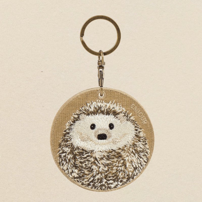 EMJOUR Double-sided Embroidery Charm - Hedgehog | Realistic Embroidery - พวงกุญแจ - งานปัก สีกากี