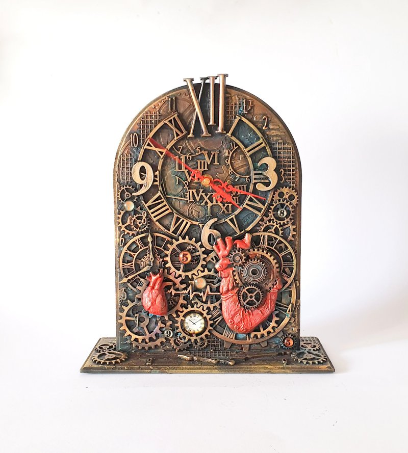 Exclusive steampunk table clock, mantel clock, clock steampunk, unique piece - Clocks - Wood Black