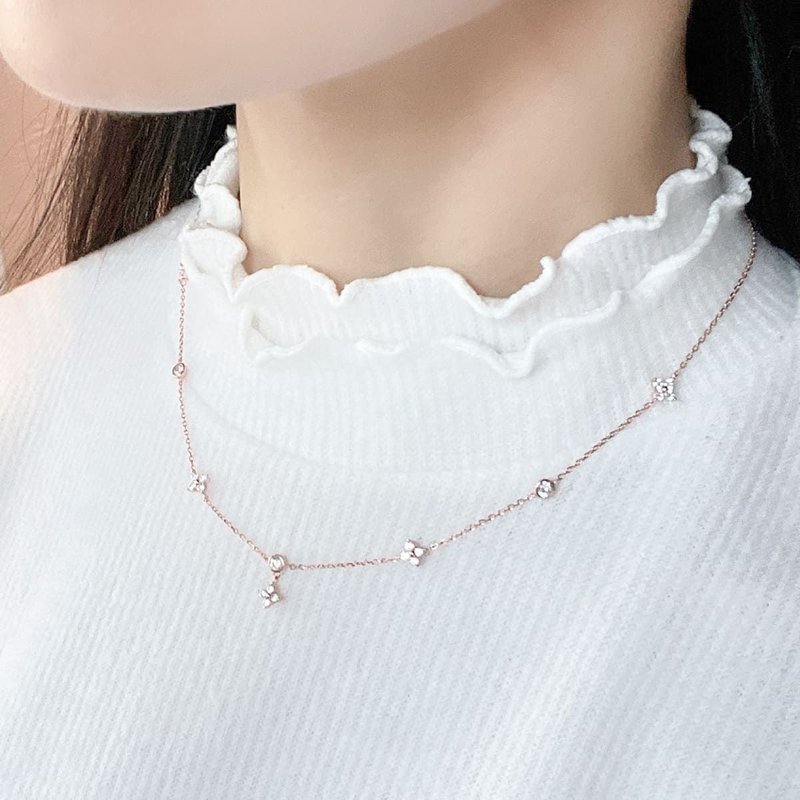 L'amour Sparkling Clover Necklace (Rose Gold) - สร้อยคอ - เงินแท้ 