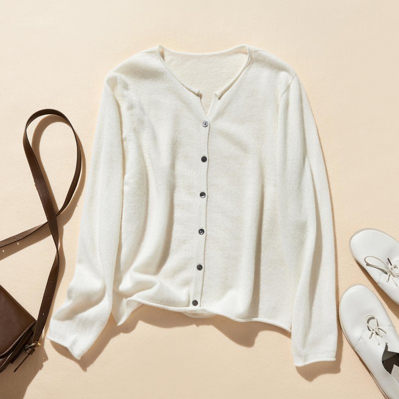 Lightweight, warm and elegant cashmere cardigan, 100% cashmere, off-white, 241102-1 - Women's Sweaters - Other Materials 