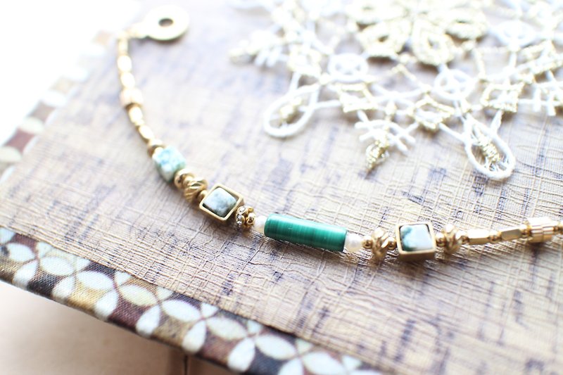 Malachite/pearl/agate/brass handmade bracelet - Bracelets - Other Metals 