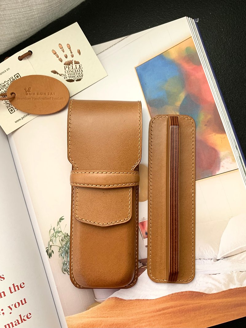 Premium pen case (2 slots) - 筆筒/筆座 - 真皮 咖啡色
