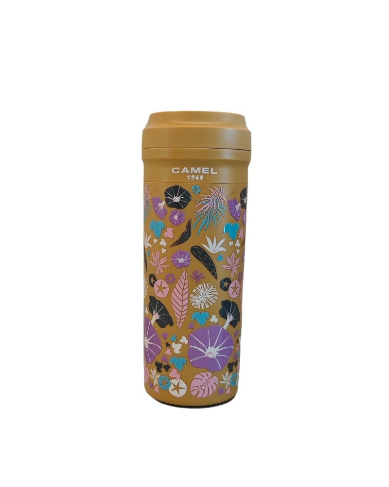 Camel brand 350ml glass bladder vacuum insulated cup with plastic shell and lid - Flower Series (Morning Glory MG) - กระบอกน้ำร้อน - วัสดุอื่นๆ สีกากี