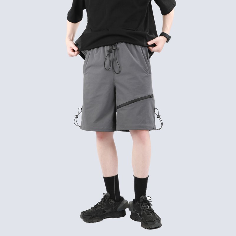 夏季新款時尚潮流百搭運動抽繩 寬松休閒工裝短褲 五分褲 - 男短褲/工作短褲 - 聚酯纖維 灰色