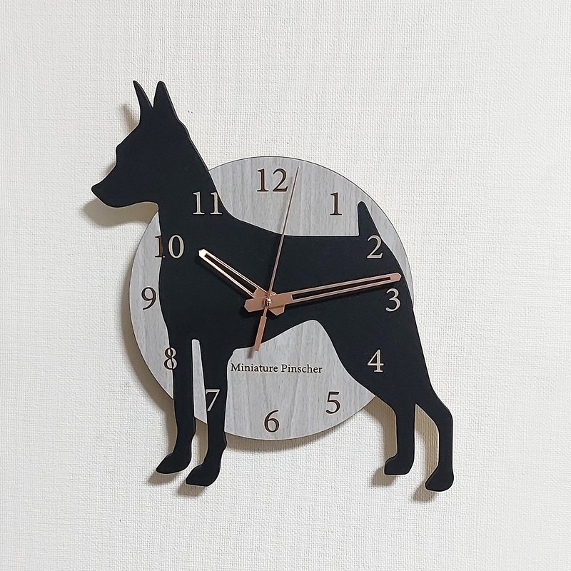 Limited time big discount of 3000 yen off Personalized dog wall clock Miniature Pinscher Mini Pin Silent clock - นาฬิกา - ไม้ 