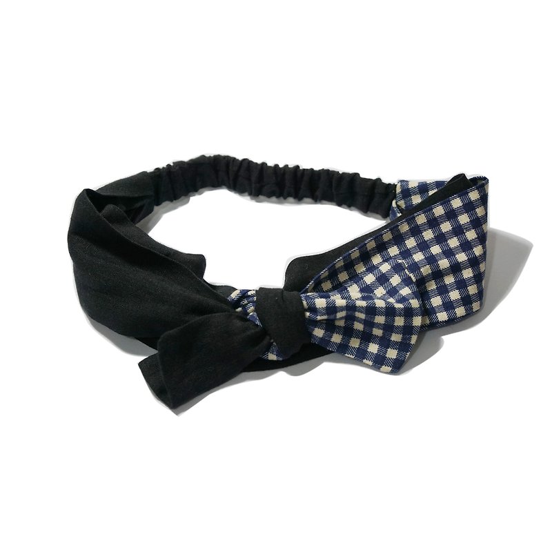 Lu Lita Japanese plaid hair band imported cotton and linen art large bow elastic multi-purpose headband - ที่คาดผม - ผ้าฝ้าย/ผ้าลินิน 