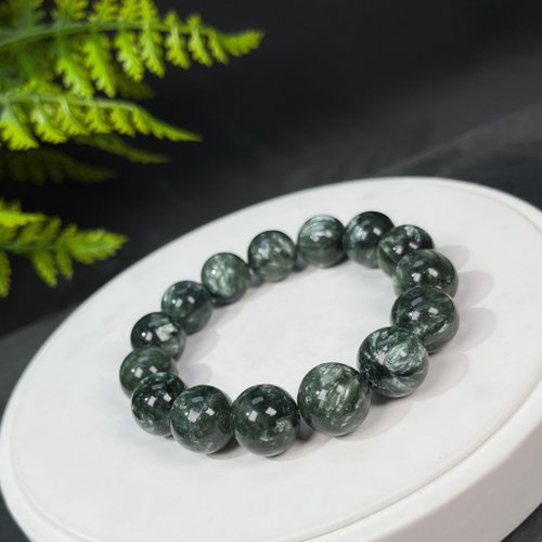 WANZAMGOK 精品綠龍晶手串 顆顆滿龍紋 俄料綠泥石手珠 14mm 天然能量手環