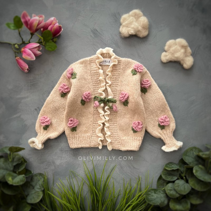 Roses Cardigan, Knitting cardigan, Kids cardigan, baby clothes, kids, rose - Other - Wool Gold