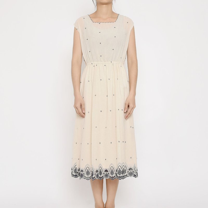 日本古著洋裝 /Vintage古著 - 連身裙 - 棉．麻 白色